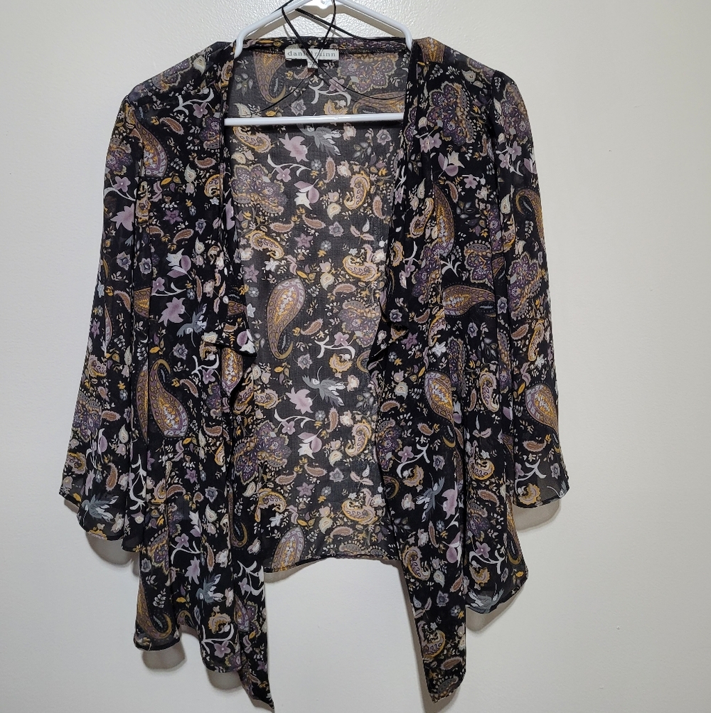 Daniel Rainn Black and Purple Floral‎ Kimono Coverup